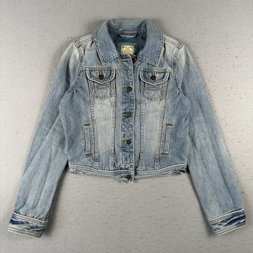 Vtg Y2K Abercrombie &‎ Fitch Denim Jacket Women's XS Blue Trucker Cropped